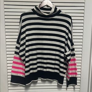 WISPR Striped Black and White Sweater with Pink Sleeve Accents